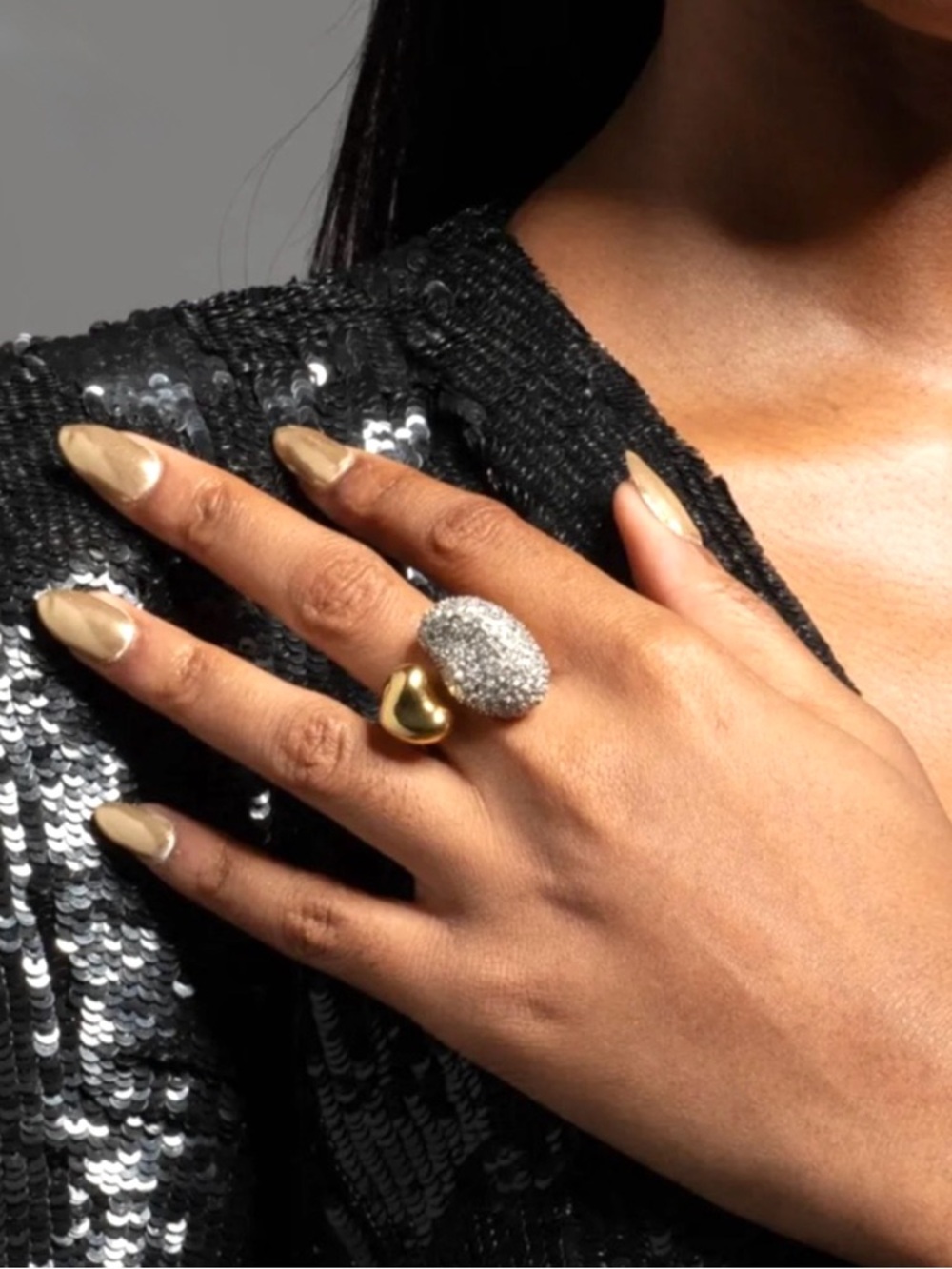 ALEXIS BITTAR Solanales Crystal Pebble Ring 8.5 Adjustable Open Heart MY16